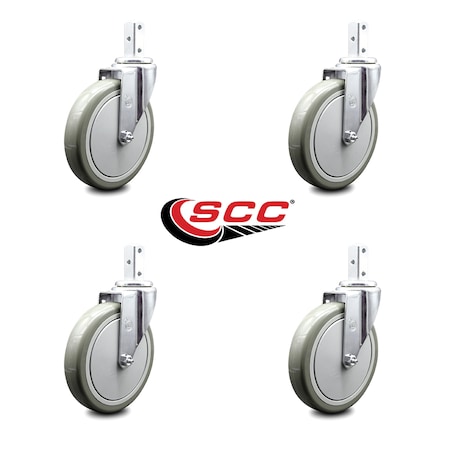 Service Caster 6 Inch Gray Polyurethane Wheel Swivel 3/4 Inch Square Stem Caster Set SCC SCC-SQ20S614-PPUB-GRY-34-4